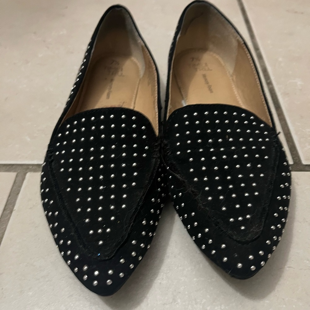 Womens 7.5 Studded Black & Silver Flats Time And Tru